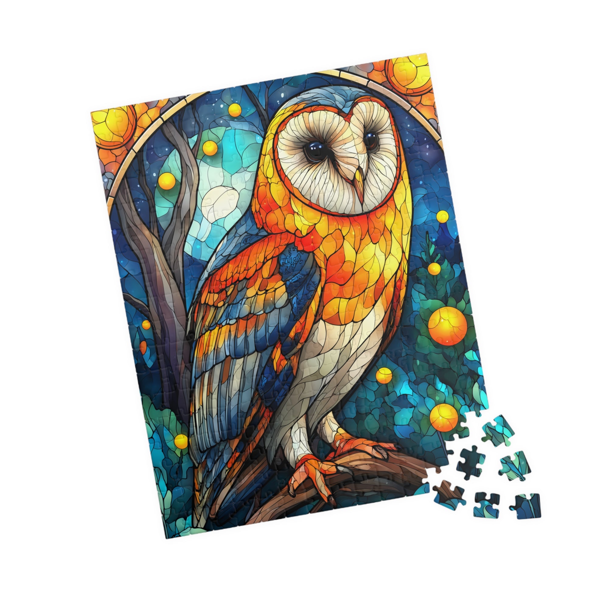 Colorful Barn Owl Stained Glass Style Puzzle | 110/252/520/1014-piece Wildlife Jigsaw 252 pcs (Vertical) Puzzle The Puzzle Chest