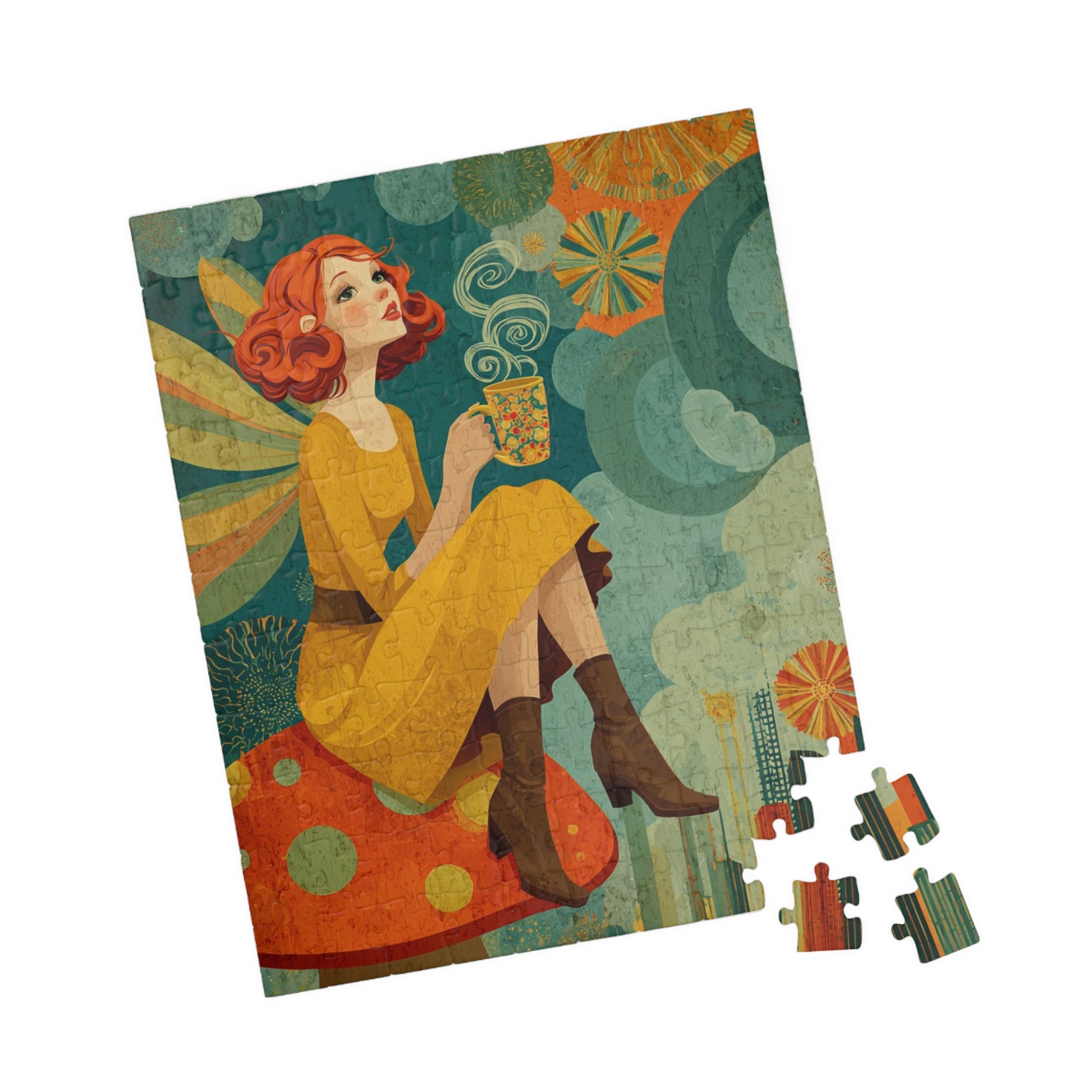 Retro 1970s Fairy Jigsaw Puzzle – Vintage Toadstool Fantasy Art, Nostalgic Autumn Illustration 110 pcs (Vertical) Puzzle The Puzzle Chest