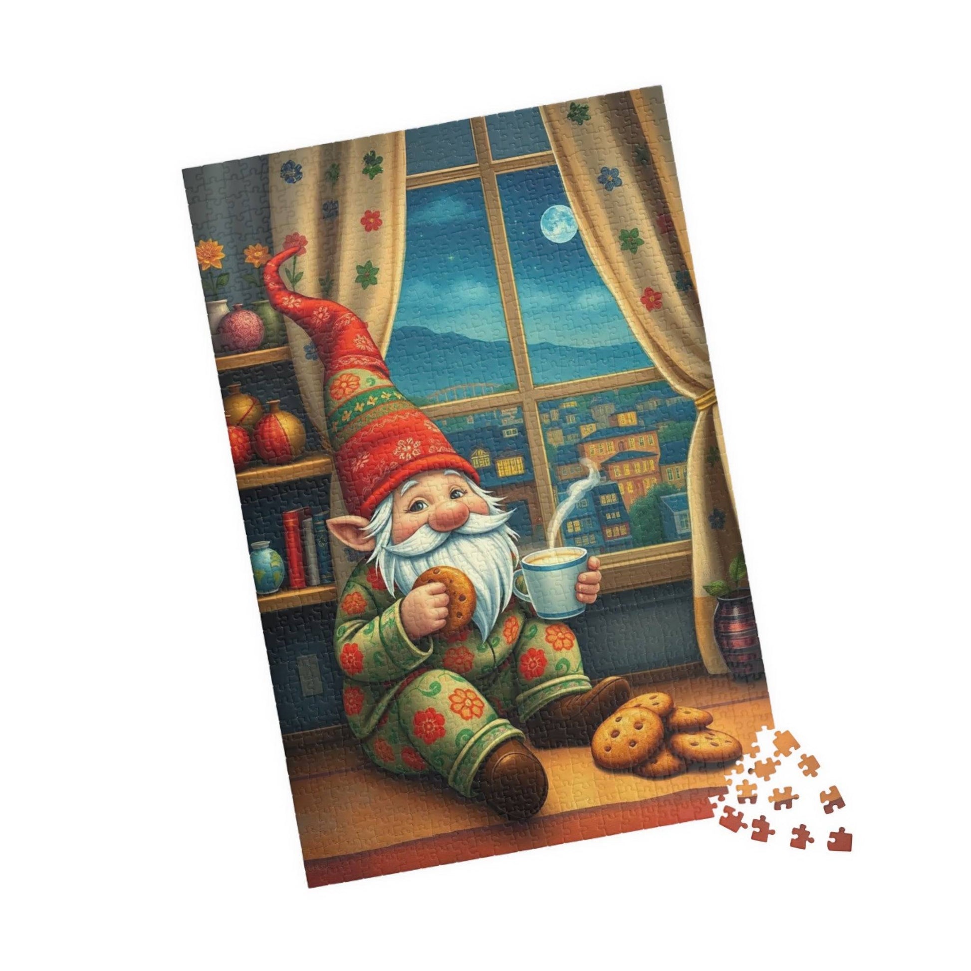 Gnome at Midnight Snack – Milk and Cookies Folk Art Jigsaw Puzzle 1014 pcs (Vertical) Puzzle The Puzzle Chest