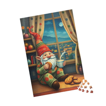 Gnome at Midnight Snack – Milk and Cookies Folk Art Jigsaw Puzzle 1014 pcs (Vertical) Puzzle The Puzzle Chest