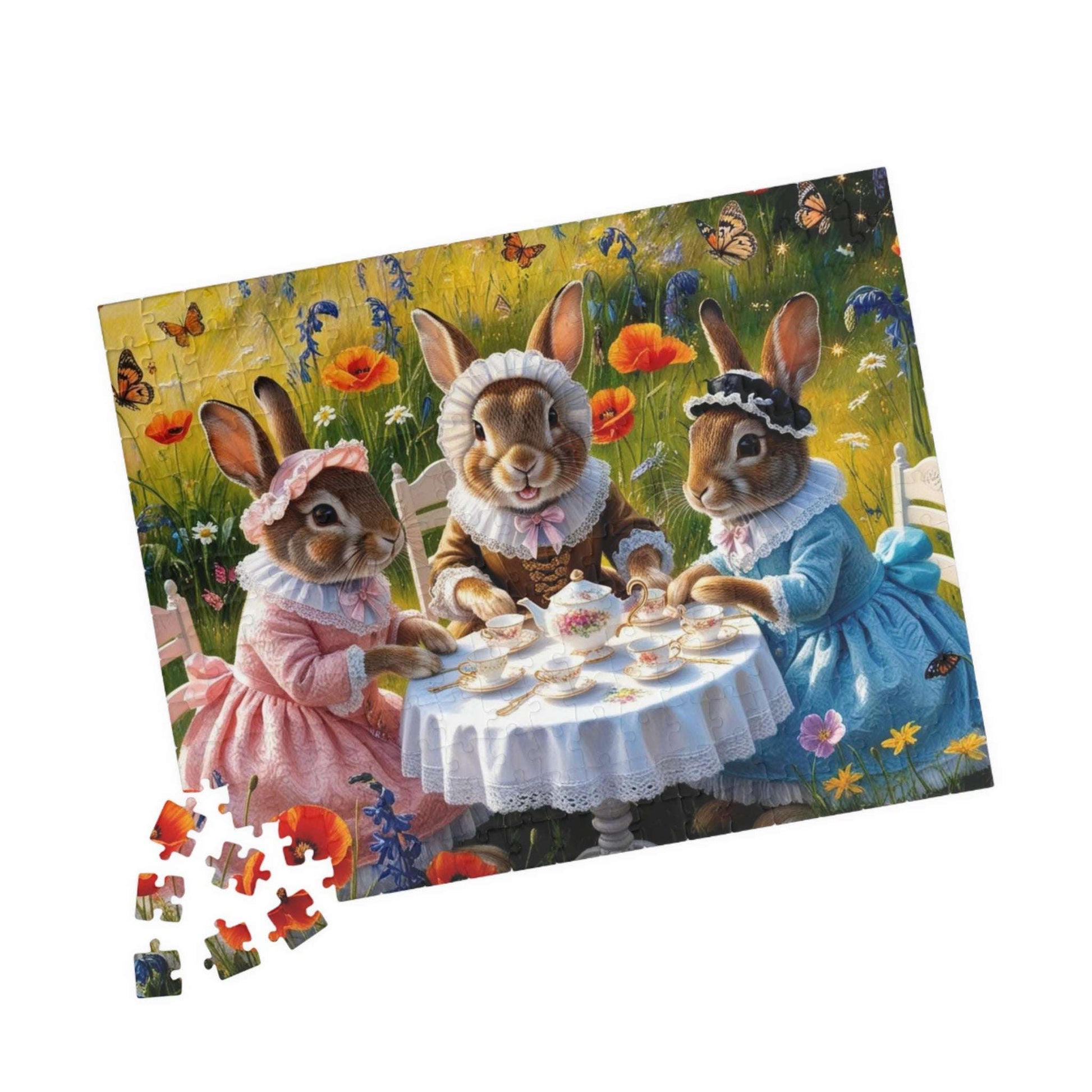 Whimsical Bunny Tea Party Puzzle, 110, 252, 520, 1014-piece Jigsaw Game, Fun Family Activity, Unique Gift for Adults, Spring Easter Puzzle The Puzzle Chest