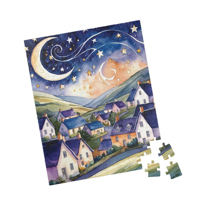 Starry Night Village Puzzle Moon and Star Jigsaw Game Night Family Activity Van Gogh Inspired Art Lover Gift for Puzzle Enthusiasts Relaxing