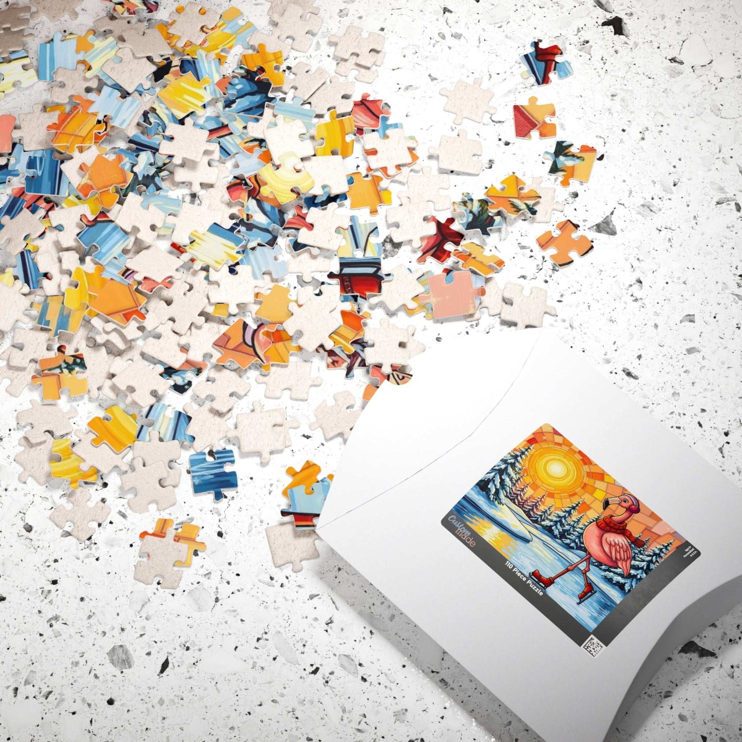 Skating Flamingo Winter Jigsaw Puzzle, Fun Family Activity, Best Birthday Gift for Bird Lovers, Unique Holiday Entertainment, Brain Teaser