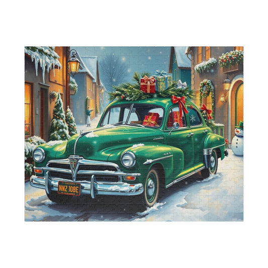 Frosty Village Lights Jigsaw Puzzle - Christmas Vintage Car Puzzle, Holiday Festive Family Game, Winter Scene Decor, Cozy Creative Gift Idea 520 pcs (Horizontal) Puzzle The Puzzle Chest