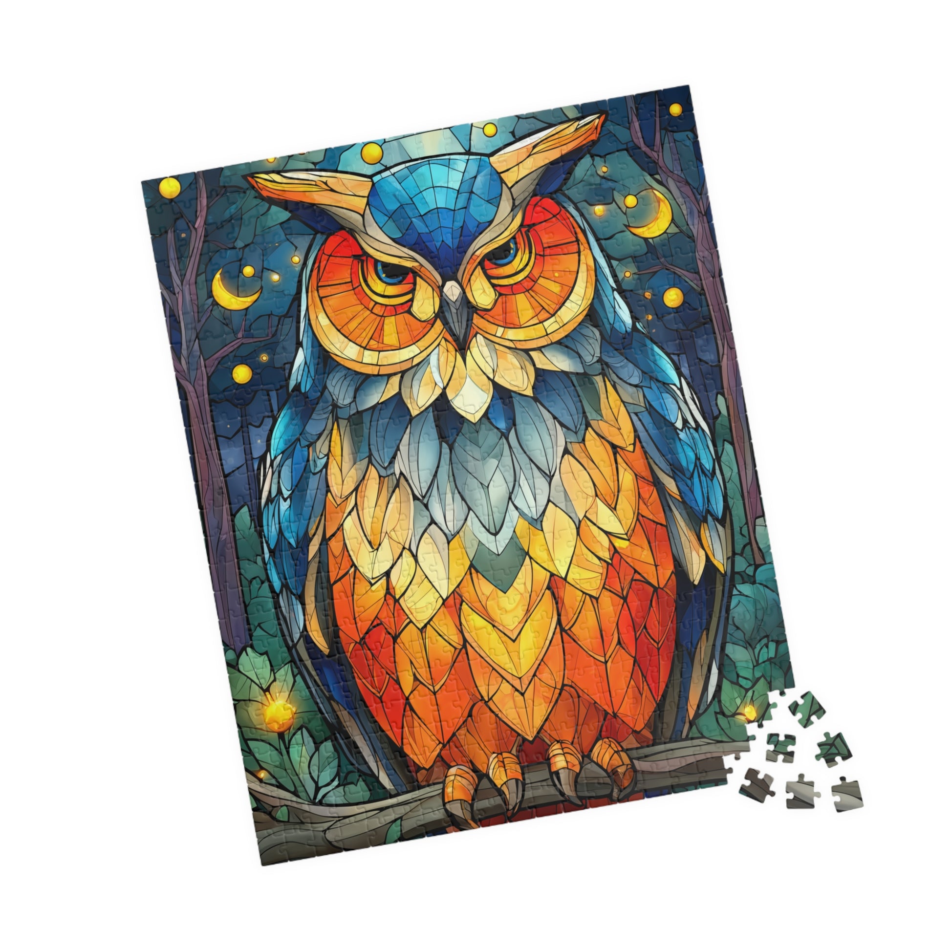 Stained Glass Style Owl Puzzle | 110/252/520/1014 Piece Colorful Owl Jigsaw 520 pcs (Vertical) Puzzle The Puzzle Chest