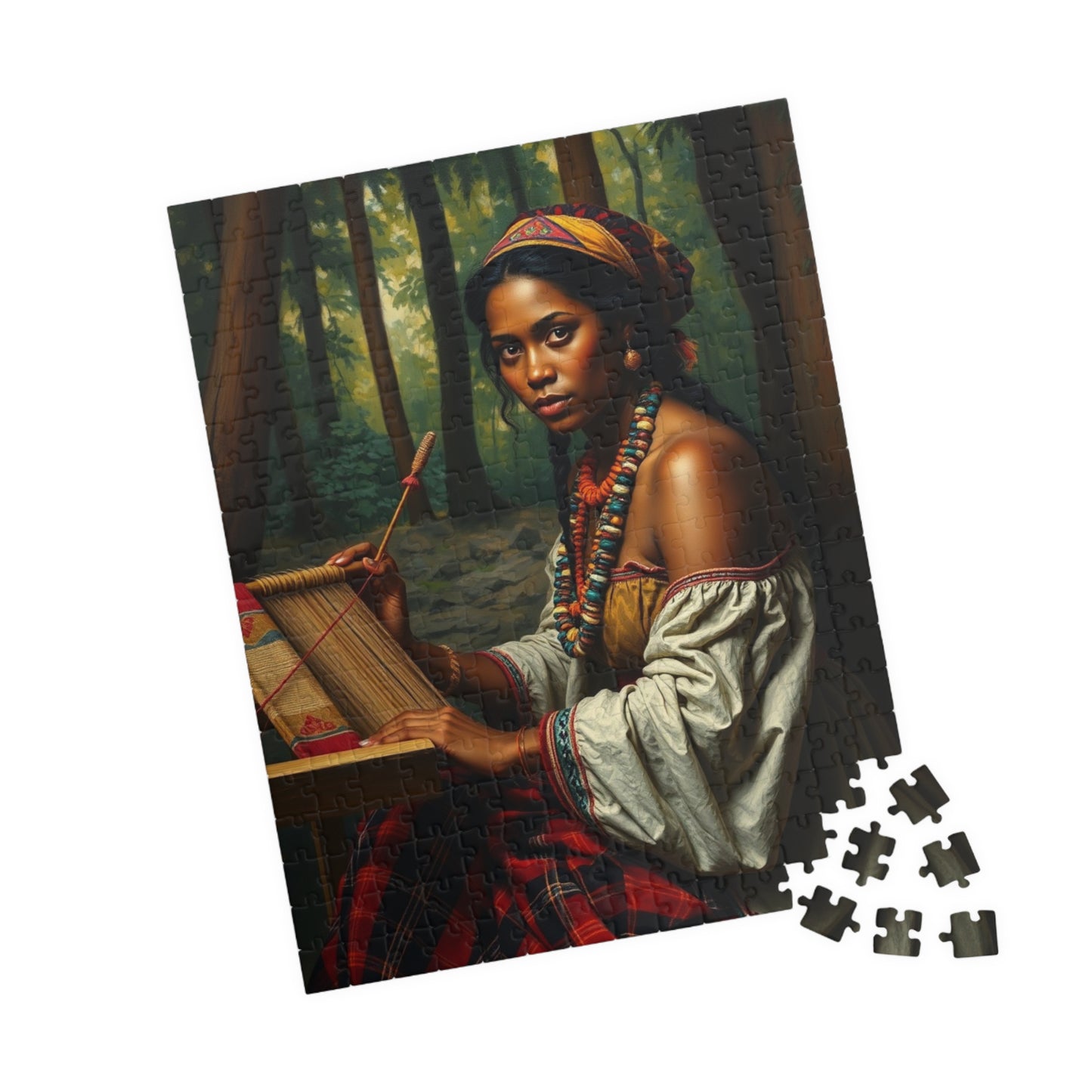 Puzzle of Indigenous Woman Weaving on a Loom in Nature, Cultural Ethnic Art Forest Scene, Family Friendly Jigsaw Game, Puzzle Lover Gift Puzzle The Puzzle Chest