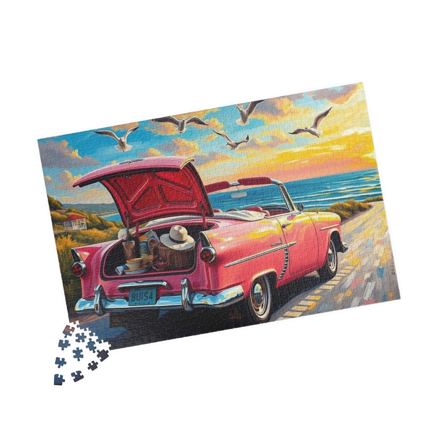 Seaside Summer Getaway Jigsaw Puzzle - Vintage Car, 110-1014 Piece Beach Theme Solo or Family Activity, Ideal Holiday Gift for Car Lover Puzzle The Puzzle Chest