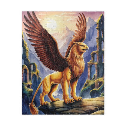 Puzzle, Mythical Griffin Perched on Cliff, Fantasy Jigsaw Game, Ancient Ruins, 520 Piece, Fun Family Activity, Relaxing Hobby, Unique Gift