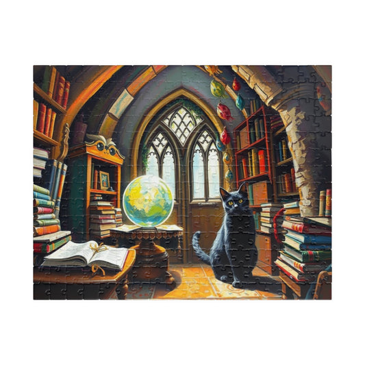 Cat Lover's Fantasy Puzzle, Cozy Gothic Library Scene, 110/252/520/1014-Piece Jigsaw, Gift for Cat Enthusiast, Home Décor, Fun Activity 252 pcs (Horizontal) The Puzzle Chest