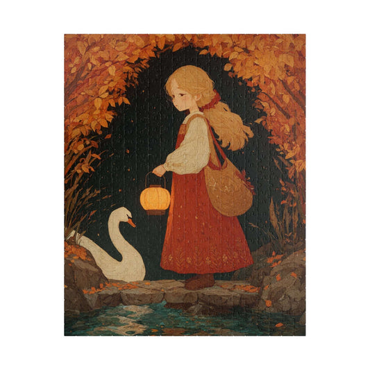 Storybook Autumn Pond Fairy-Tale Jigsaw Puzzle - Girl and Swan, Fall Themed Game for Home Activity, Holiday Gift, Quiet Hobby, Brain Teaser Puzzle The Puzzle Chest