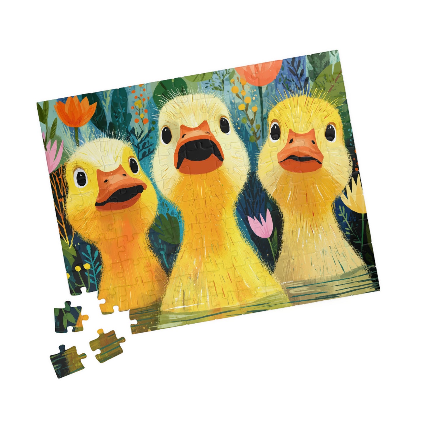 Three Yellow Ducklings Puzzle 110/252/520/1014 Piece | Cute Farm Animal Jigsaw 110 pcs (Horizontal) Puzzle The Puzzle Chest
