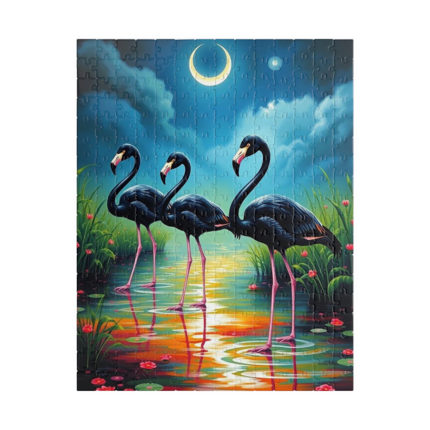 Moonlit Marsh March - Serene Flamingo Puzzle, 110, 252, 520, 1014-Piece, Holiday Birthday Gift for Bird Lover, Family Game Night, Home Decor