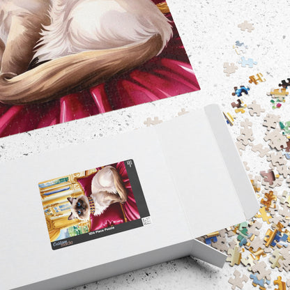 Jigsaw Puzzle - Siamese Cat with Jeweled Collar, Opulent Palace Room, Animal Puzzle, Relaxing Cat Puzzle, Silk Pillow Puzzle, Cat Lover Gift Puzzle The Puzzle Chest