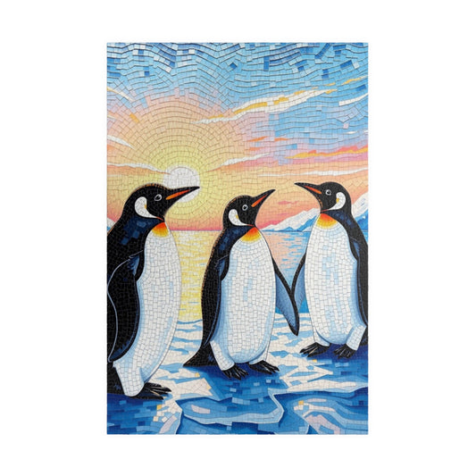 Penguin Mosaic Jigsaw Puzzle, Scenic Wildlife Arctic Sunrise Ice Winter Landscape Tabletop Game, Animal Theme Best Gift for Puzzle Fans 1014 pcs (Vertical) Puzzle The Puzzle Chest