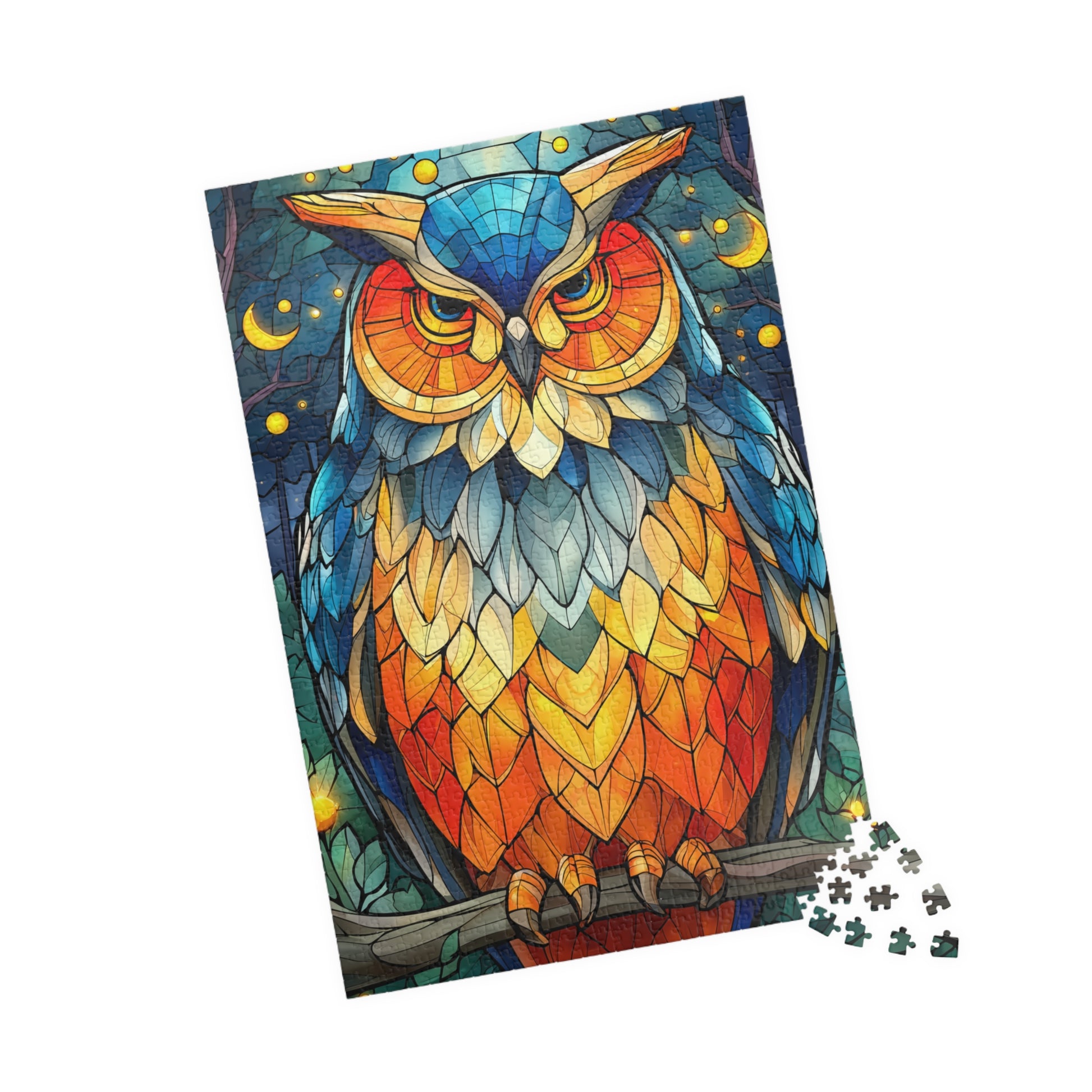 Stained Glass Style Owl Puzzle | 110/252/520/1014 Piece Colorful Owl Jigsaw 1014 pcs (Vertical) Puzzle The Puzzle Chest