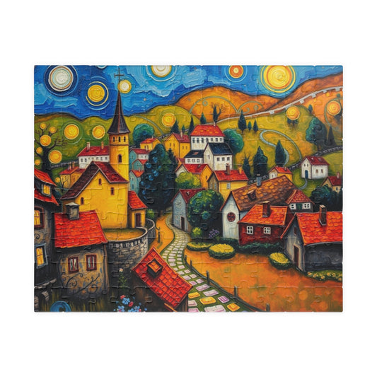 Scenic Village Landscape Jigsaw Puzzle, Holiday or Birthday Gift, Mindful Family Fun Brain Teaser 110 pcs (Horizontal) The Puzzle Chest