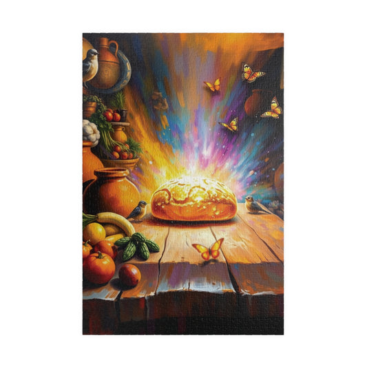 Bread of Life Jigsaw Puzzle, Glowing Bread with Birds Butterflies, Christian Symbolism Faith-Based Game, Gift for Religious Puzzle Lovers