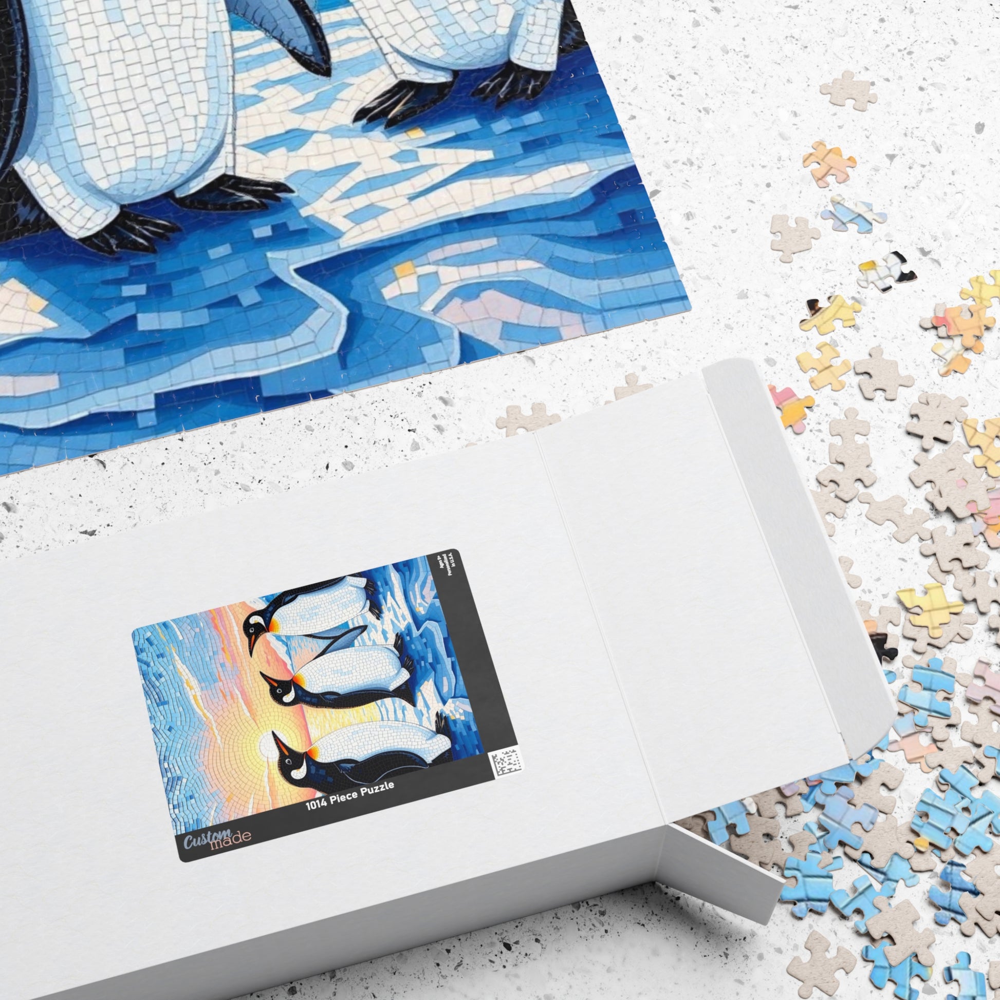 Penguin Mosaic Jigsaw Puzzle, Scenic Wildlife Arctic Sunrise Ice Winter Landscape Tabletop Game, Animal Theme Best Gift for Puzzle Fans Puzzle The Puzzle Chest