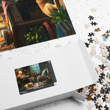 Jigsaw Puzzle, Cozy Garden Workshop Interior with Dog, Hobby Activity, Relaxing Pastime, Indoor Entertainment, Mindful Meditation, Stress