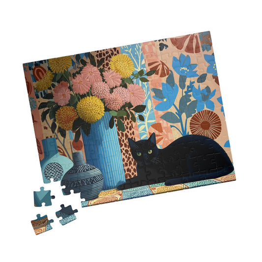 Cat with Blue Vase – Matisse-Inspired Fauvist Kitten Jigsaw Puzzle, Animal Theme Floral Cat Art Puzzle 110 pcs (Horizontal) Puzzle The Puzzle Chest