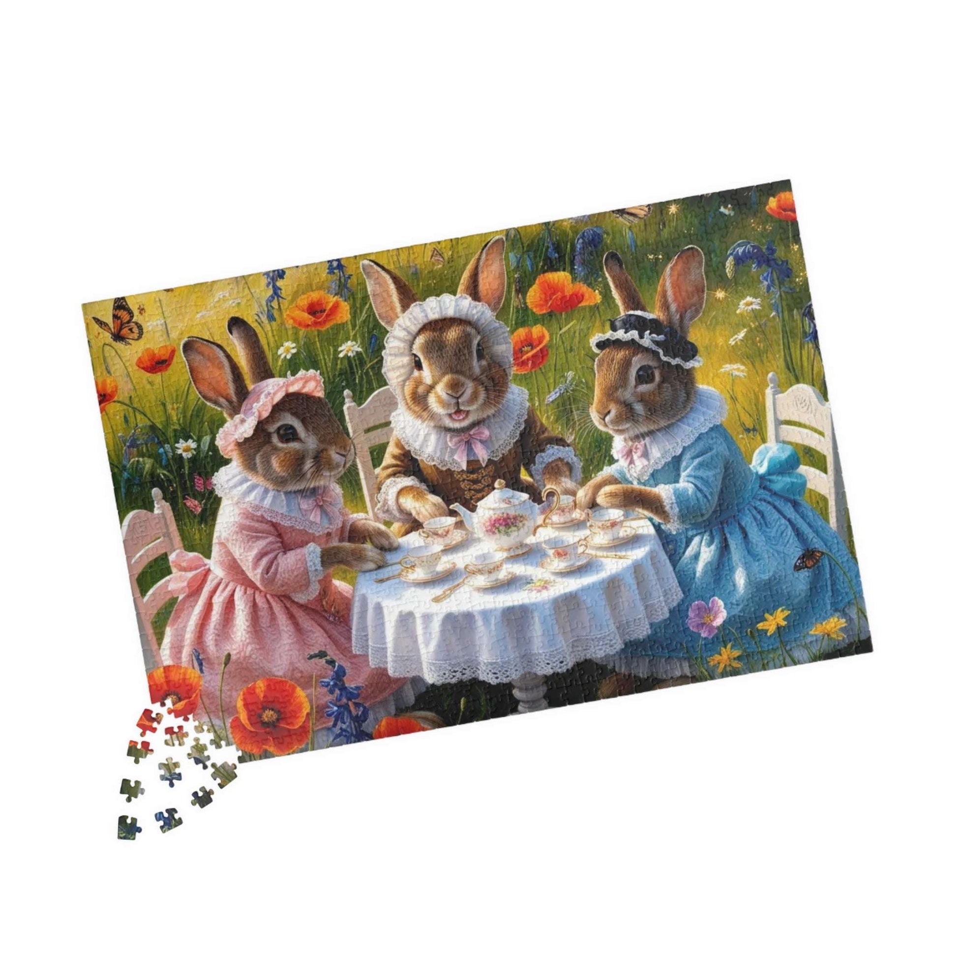 Whimsical Bunny Tea Party Puzzle, 110, 252, 520, 1014-piece Jigsaw Game, Fun Family Activity, Unique Gift for Adults, Spring Easter Puzzle The Puzzle Chest
