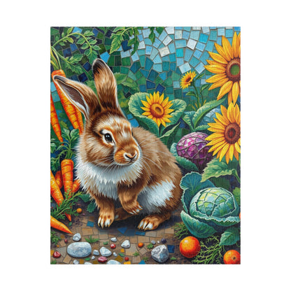 Fluffy Bunny Garden Mosaic Puzzle, Rabbit Near Carrots Cabbage and Sunflowers, Nature Animal Theme Jigsaw Game for Children and Adults, Gift 520 pcs (Vertical) Puzzle The Puzzle Chest