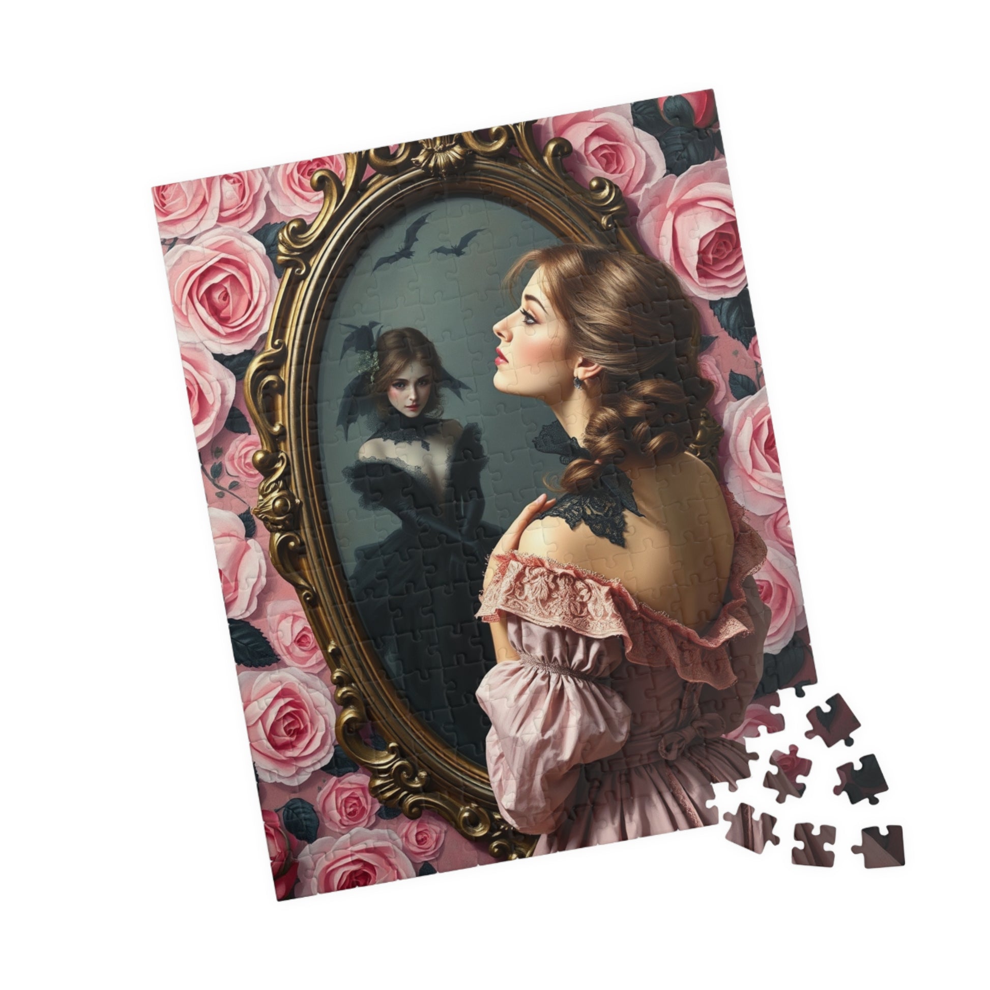 Dark Romance Gothic Puzzle, Victorian Woman and Floral Mirror Transformation Scene, Fantasy Fairytale Jigsaw Game for Adults, Unique Gift Puzzle The Puzzle Chest