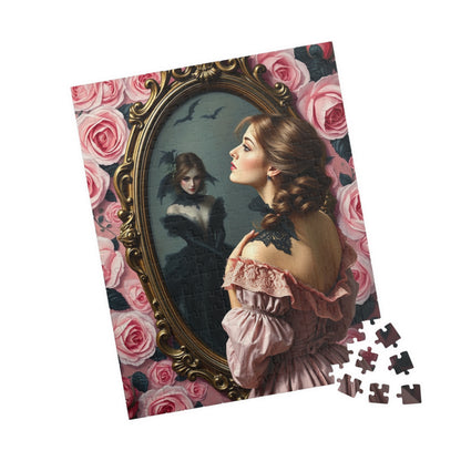 Dark Romance Gothic Puzzle, Victorian Woman and Floral Mirror Transformation Scene, Fantasy Fairytale Jigsaw Game for Adults, Unique Gift Puzzle The Puzzle Chest