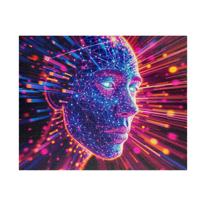 Abstract Human Face Jigsaw Puzzle, Colorful Glowing Electric Lines and Dots Design, Unique Gift for Bold Modern Art Lover Collector Hobbyist 520 pcs (Horizontal) Puzzle The Puzzle Chest