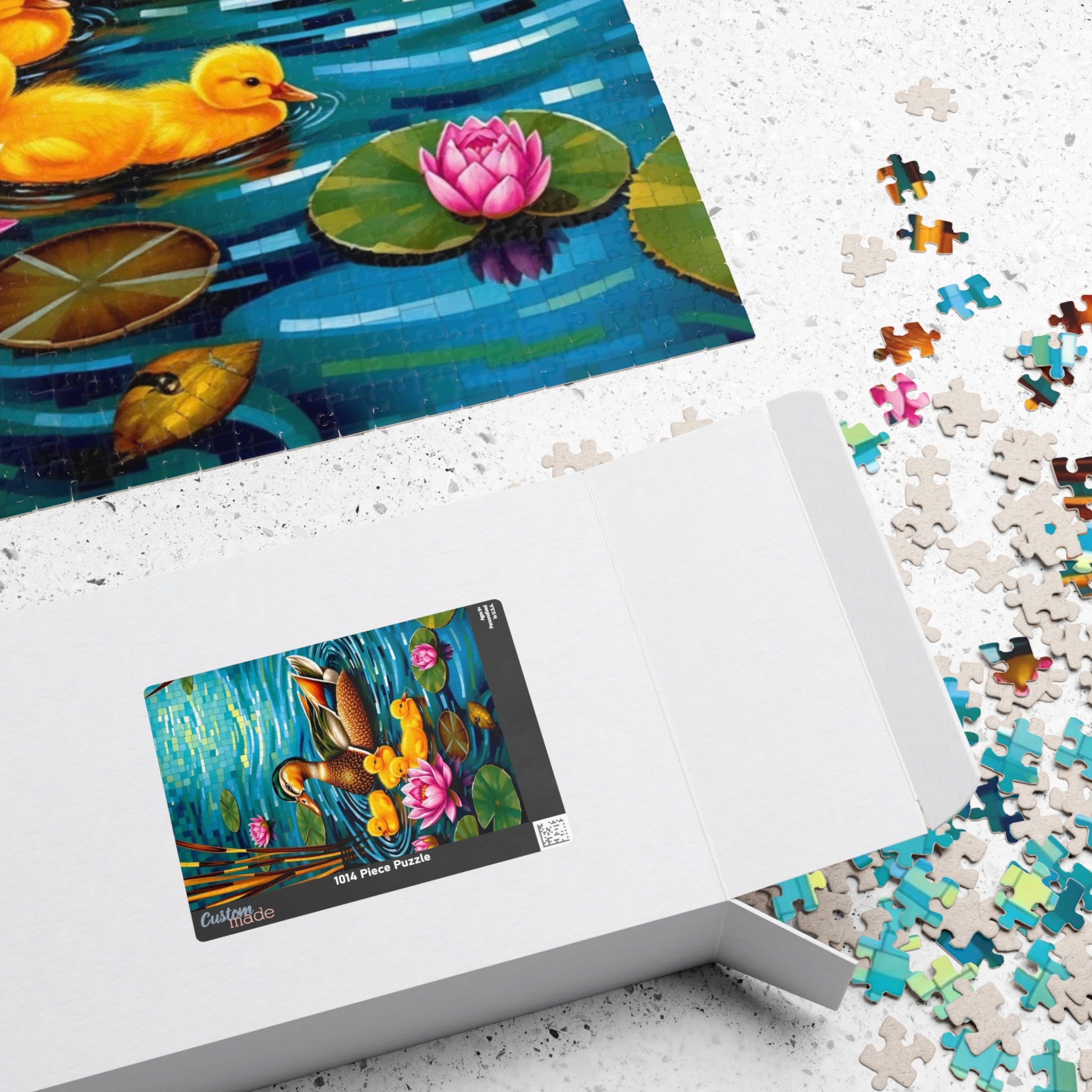Waterfowl Mosaic Puzzle, Beautiful Mother Duck and Ducklings, Duck Family on a Lotus Pond Nature-Themed Jigsaw Game, Animal Bird Lover Gift Puzzle The Puzzle Chest