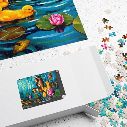 Waterfowl Mosaic Puzzle, Beautiful Mother Duck and Ducklings, Duck Family on a Lotus Pond Nature-Themed Jigsaw Game, Animal Bird Lover Gift Puzzle The Puzzle Chest
