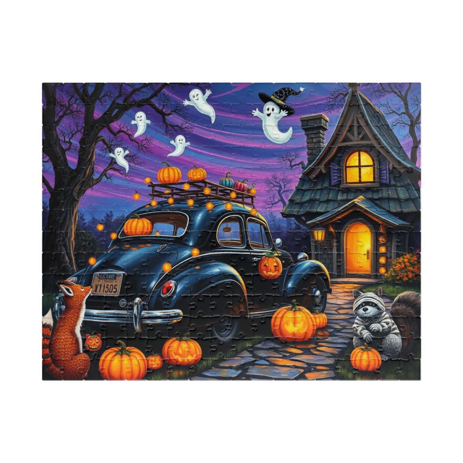 Moonlit Pumpkin Ride Jigsaw Puzzle - Halloween Theme, Spooky Fall Solo or Family Game with Ghosts and Pumpkins, Holiday Gift for Friends 252 pcs (Horizontal) Puzzle The Puzzle Chest
