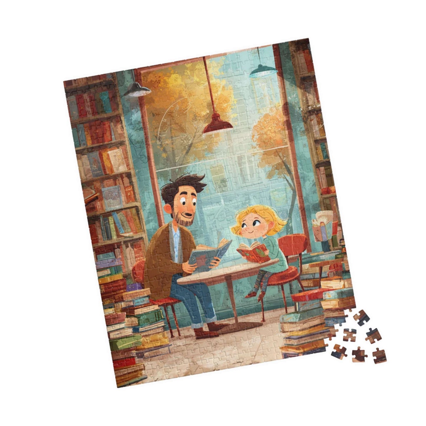 Whispers Between the Shelves - Watercolor Cozy Bookstore Jigsaw Puzzle, Storybook Cartoon Illustration 520 pcs (Vertical) Puzzle The Puzzle Chest