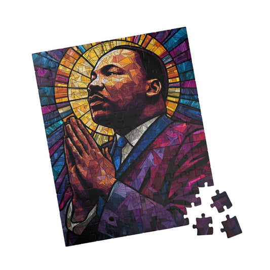 Afrocentric Jigsaw Puzzle – Stained Glass Dr. Martin Luther King Jr. Artwork, Black History Month Educational Puzzle, Inspirational MLK Puzzle Gift 110 pcs (Vertical) Puzzle The Puzzle Chest