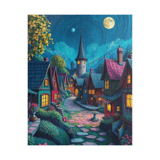 Whimsical Nighttime Village Puzzle - 110, 252, 520, 1014-piece, Ideal for Family Game Night, Mental Exercise, Gift for Puzzle Lovers 520 pcs (Vertical) The Puzzle Chest