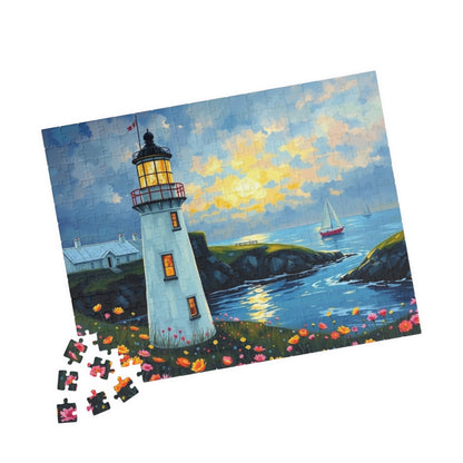 Lighthouse Coastal Scene Puzzle | Scenic Ocean Jigsaw 252 pcs (Horizontal) Puzzle The Puzzle Chest