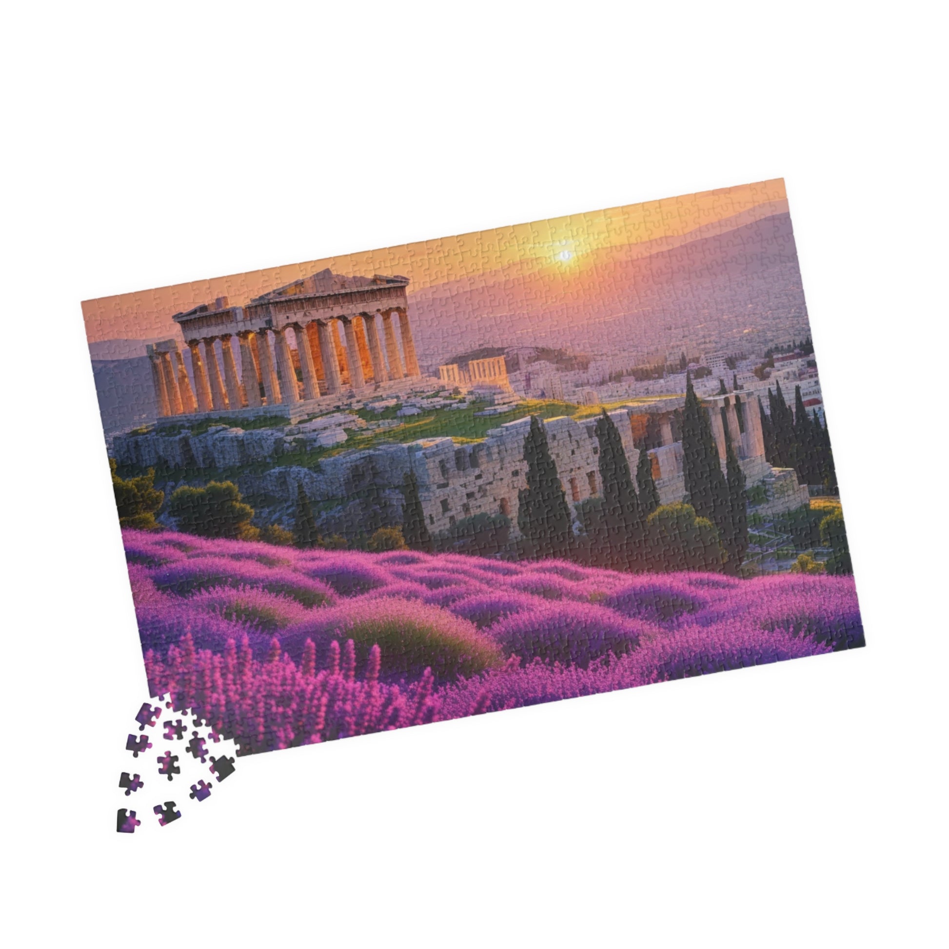 Ancient Acropolis Jigsaw Puzzle - Athens Overlooking Lavender Fields, 110 252 520 1014 Piece, Creative Activity for Adults Puzzle The Puzzle Chest