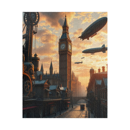 Steampunk Cityscape Puzzle | 110, 252, 520, 1014-piece | Vintage London Skyline | Relaxing Gift, Family Activity, Home Decor, Traveler Lover 520 pcs (Vertical) Puzzle The Puzzle Chest