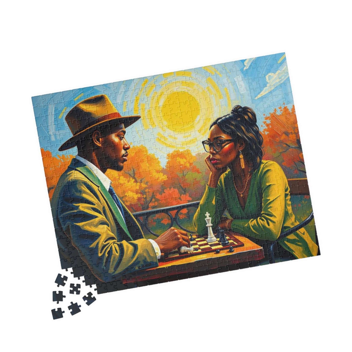 Black Art Jigsaw Puzzle - Black Couple Playing Chess, Afrocentric Gift for Friends, Brain Teaser, Fun Family Game Night Puzzle The Puzzle Chest