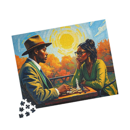 Black Art Jigsaw Puzzle - Black Couple Playing Chess, Afrocentric Gift for Friends, Brain Teaser, Fun Family Game Night Puzzle The Puzzle Chest