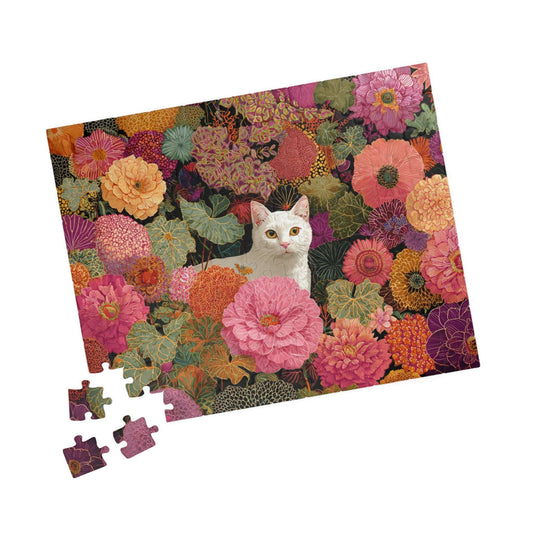 Cat Among the Flowers – Garden Cat Jigsaw Puzzle, Animal Theme Fauvist Flower Art Puzzle 110 pcs (Horizontal) Puzzle The Puzzle Chest