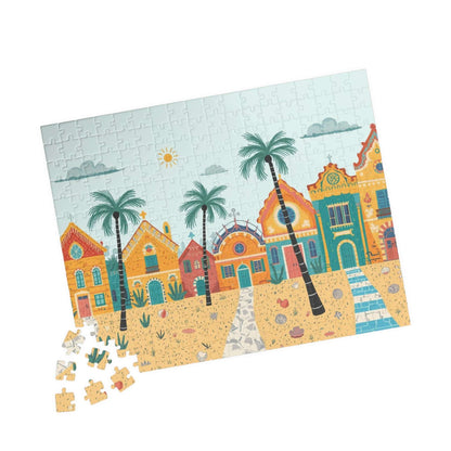 Sunbright Shores Village Jigsaw Puzzle - Beach Town Daytime Scene 252 pcs (Horizontal) Puzzle The Puzzle Chest