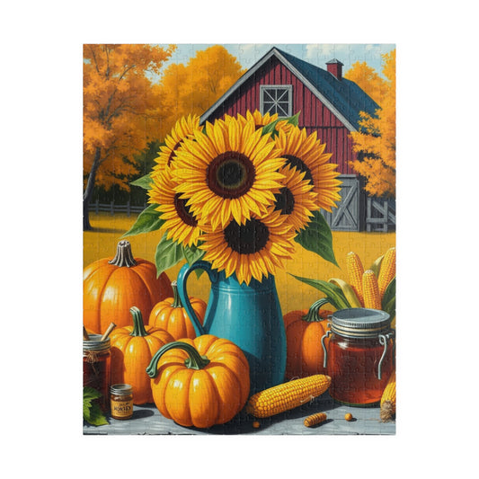 Golden Harvest Glow Sunflower Jigsaw Puzzle, Country Farm Scene for Adults and Families, Autumn Activity, Gift for Puzzle Lovers 520 pcs (Vertical) Puzzle The Puzzle Chest