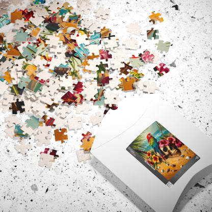 Colorful Parrot Skull Puzzle, Fun Nature Theme Jigsaw Game for Adults, Family Game Night, Beach Lover and Puzzle Enthusiast Holiday Gift Puzzle The Puzzle Chest