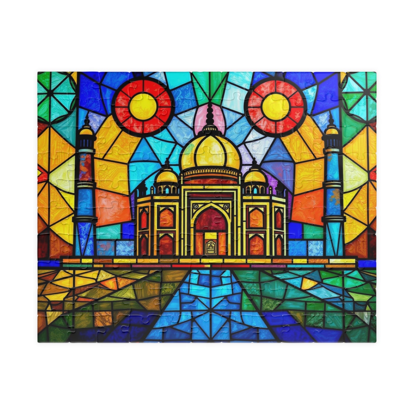 Taj Mahal Jigsaw Puzzle, Stained Glass Style Iconic Landmark Tabletop Game, Family Entertainment Quiet Time Activity, Hobby Puzzle Lover 110 pcs (Horizontal) Puzzle The Puzzle Chest