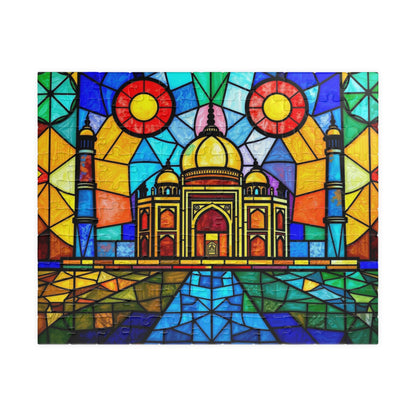 Taj Mahal Jigsaw Puzzle, Stained Glass Style Iconic Landmark Tabletop Game, Family Entertainment Quiet Time Activity, Hobby Puzzle Lover 110 pcs (Horizontal) Puzzle The Puzzle Chest