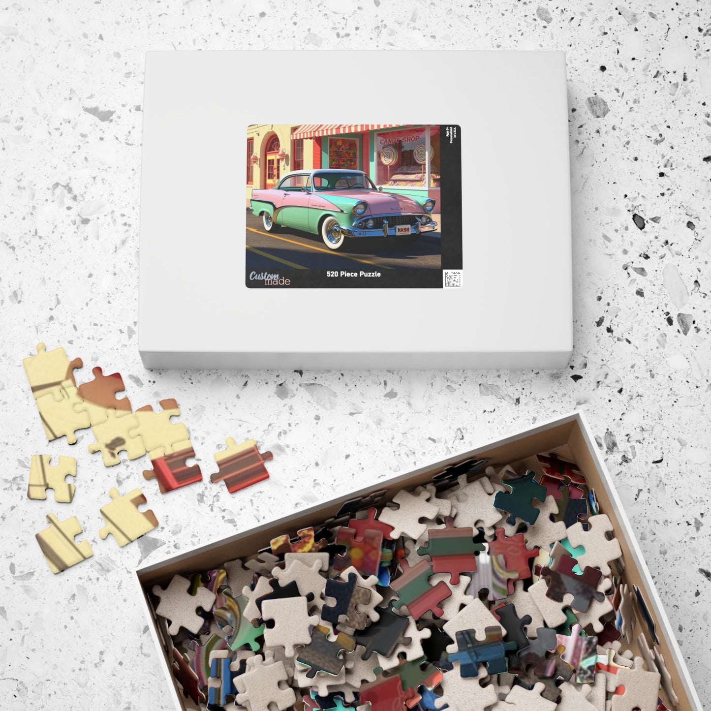 Vintage Car Puzzle - 1957 Metropolitan Classic Auto Jigsaw Game, Nostalgic Candy Shop Design Puzzle The Puzzle Chest