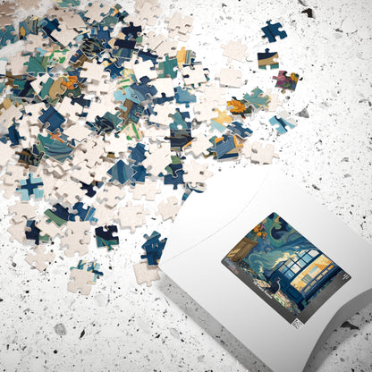 Cat and the Blue Window – Serene Fauvist Jigsaw Puzzle, Animal Theme Seaside Kitten Puzzle, Matisse-Inspired Puzzle The Puzzle Chest