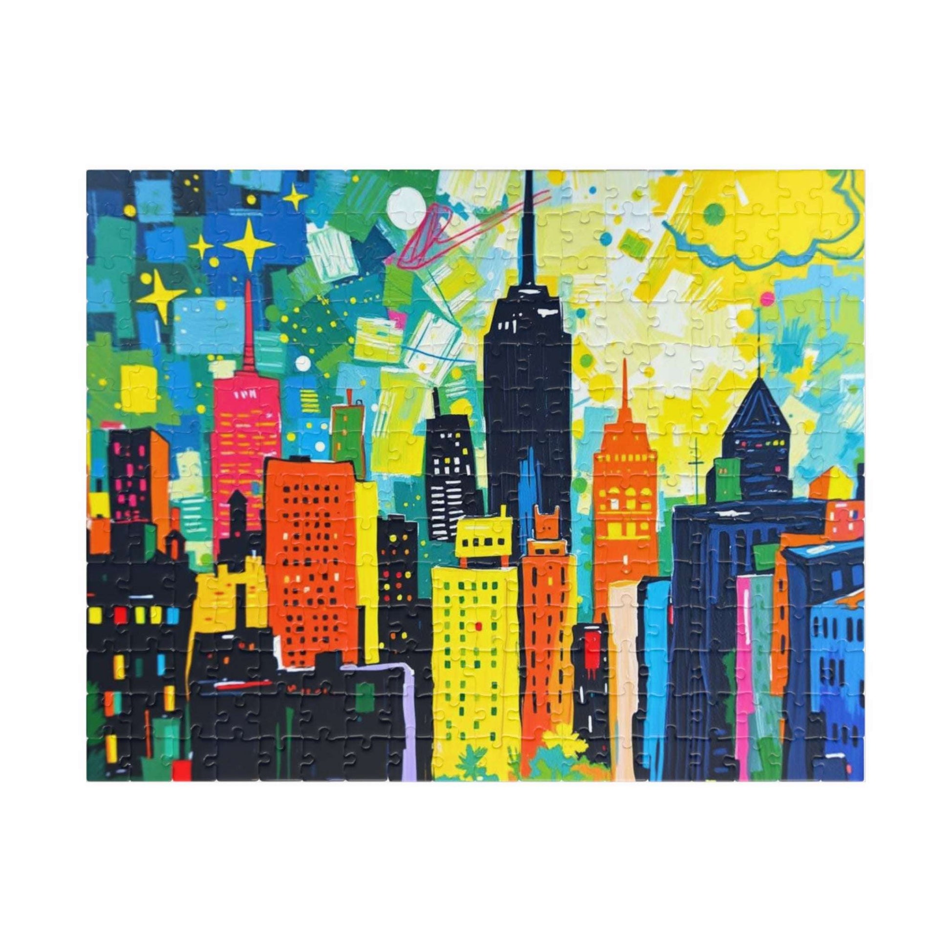 Skyscraper Splendor Jigsaw Puzzle - Vibrant Urban Glow Cityscape Puzzle for Adults
