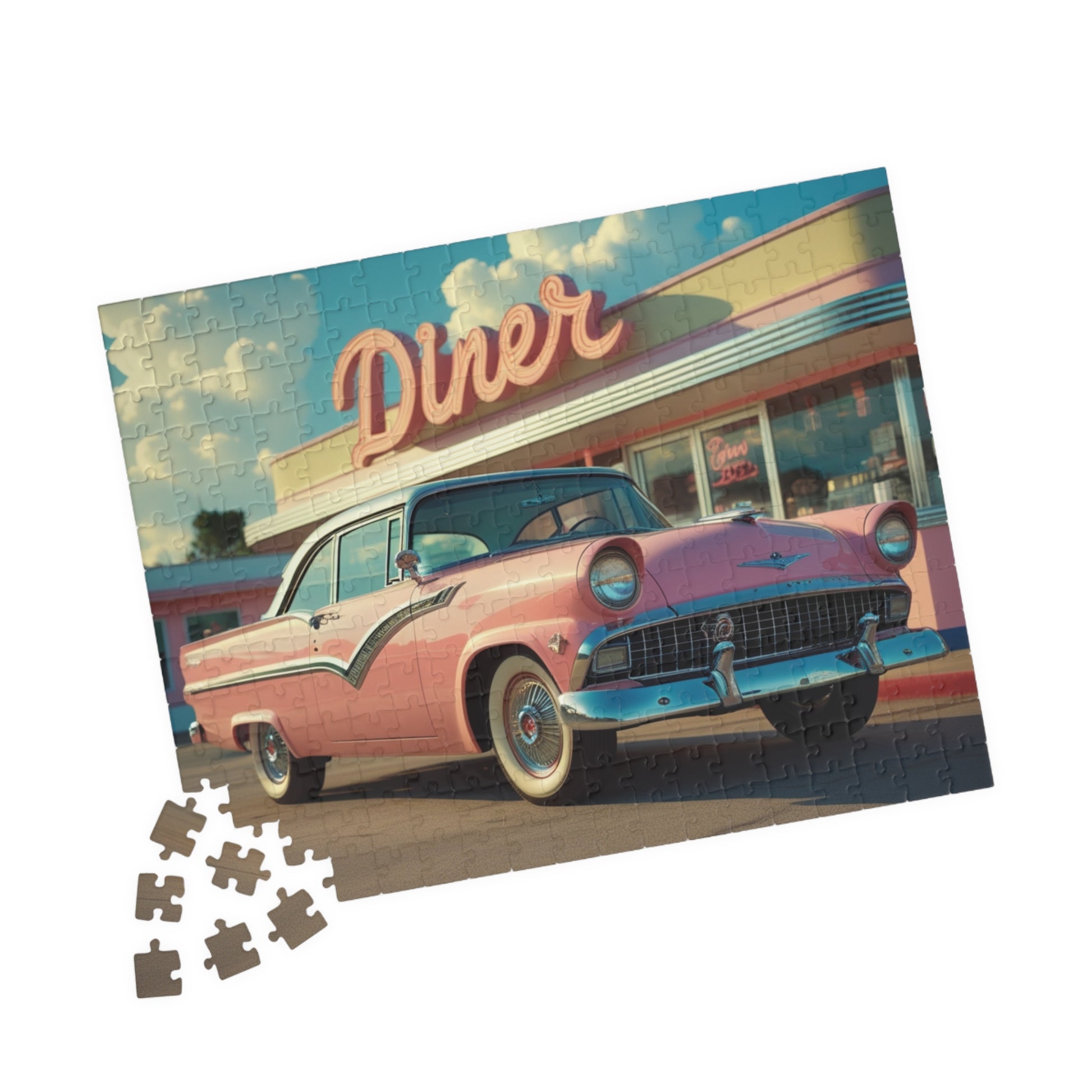 Vintage Auto Jigsaw Puzzle, 1955 Crown Victoria Retro Diner Scene, Nostalgic Auto Art Puzzle The Puzzle Chest